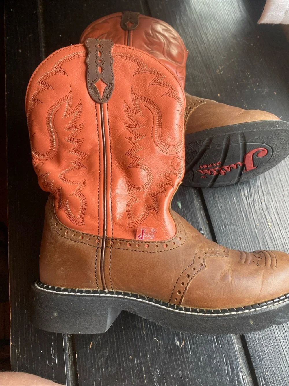 Womans Orange and Brown Western Work Boots